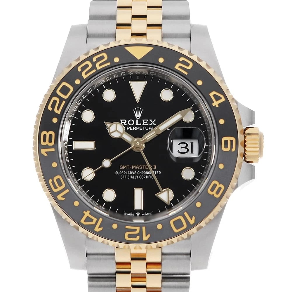 ROLEX GMT MASTER BLACK WATCH: ROLEX GMT Master black Watch Brand: ROLEX Type/Style: Wrist watch Material: Case Material Stainless Steel/Yellow Gold Belt Material Stainless Steel/Yellow Gold Color: Dial Color Black Size: