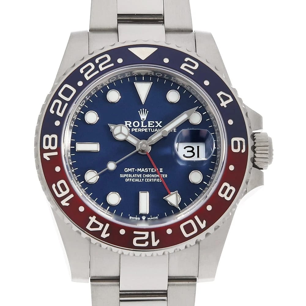 ROLEX GMT MASTER BLUE WATCH: ROLEX GMT Master blue Watch Brand: ROLEX Type/Style: Wrist watch Material: Case Material White gold Belt Material White gold Color: Dial Color Blue Size: Case:W40mm Circumference of Wrist:19.5cm