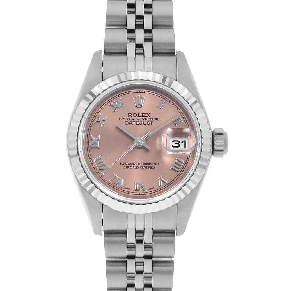 ROLEX DATEJUST PINK WATCH: ROLEX Datejust pink Watch Brand: ROLEX Type/Style: Wrist watch Material: Case Material Stainless Steel/White gold Belt Material Stainless Steel Color: Dial Color Pink Size: Case:W26mm Circumference of
