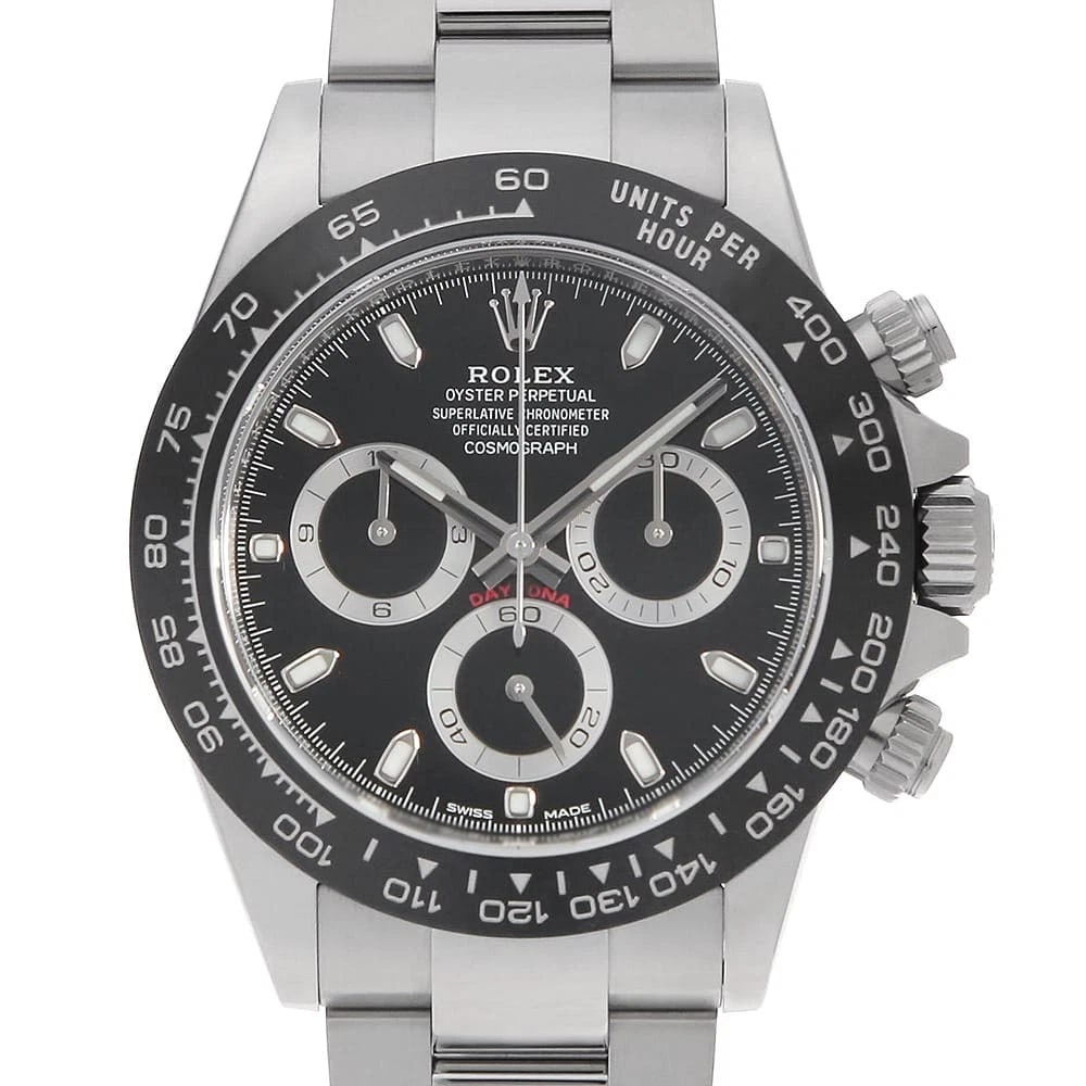 ROLEX COSMOGRAPH DAYTONA BLACK WATCH: ROLEX Cosmograph Daytona black Watch Brand: ROLEX Type/Style: Wrist watch Material: Case Material Stainless Steel Belt Material Stainless Steel Color: Dial Color Black Size: Case:W40mm Circumference