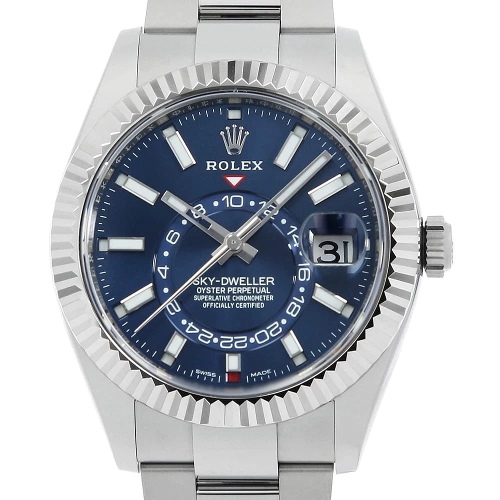 ROLEX SKY-DWELLER BLUE OYSTER WATCH: ROLEX SKY-DWELLER blue oyster Watch Brand: ROLEX Type/Style: Wrist watch Material: Case Material Stainless Steel/White gold Belt Material Stainless Steel Color: Dial Color Blue Size: Case:W42mm Circum