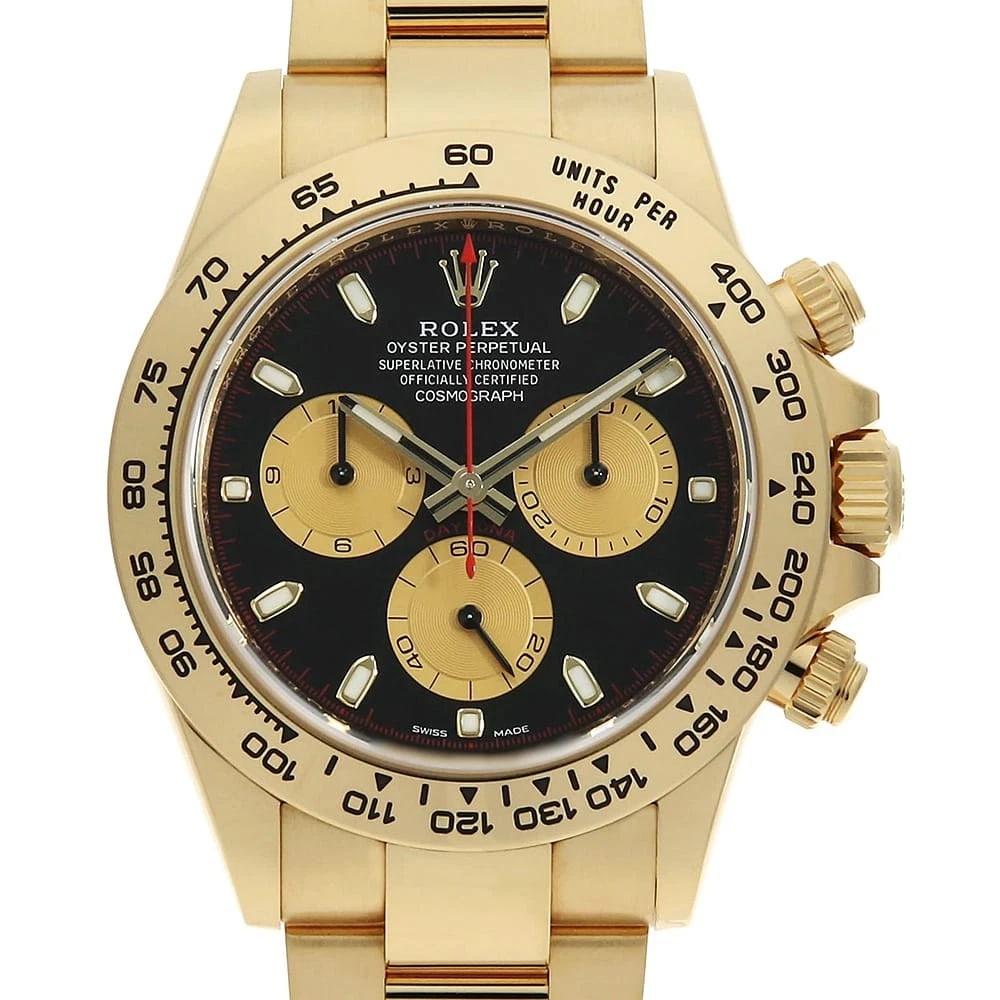 ROLEX COSMOGRAPH DAYTONA BLACK CHAMPAGNE WATCH: ROLEX Cosmograph Daytona black Champagne Watch Brand: ROLEX Type/Style: Wrist watch Material: Case Material Yellow Gold Belt Material Yellow Gold Color: Dial Color Black Size: Case:W40mm