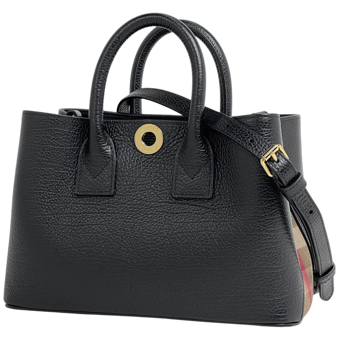 BURBERRY LOGO HAND BAG HAND BAG LEATHER BLACK (1 of 7)