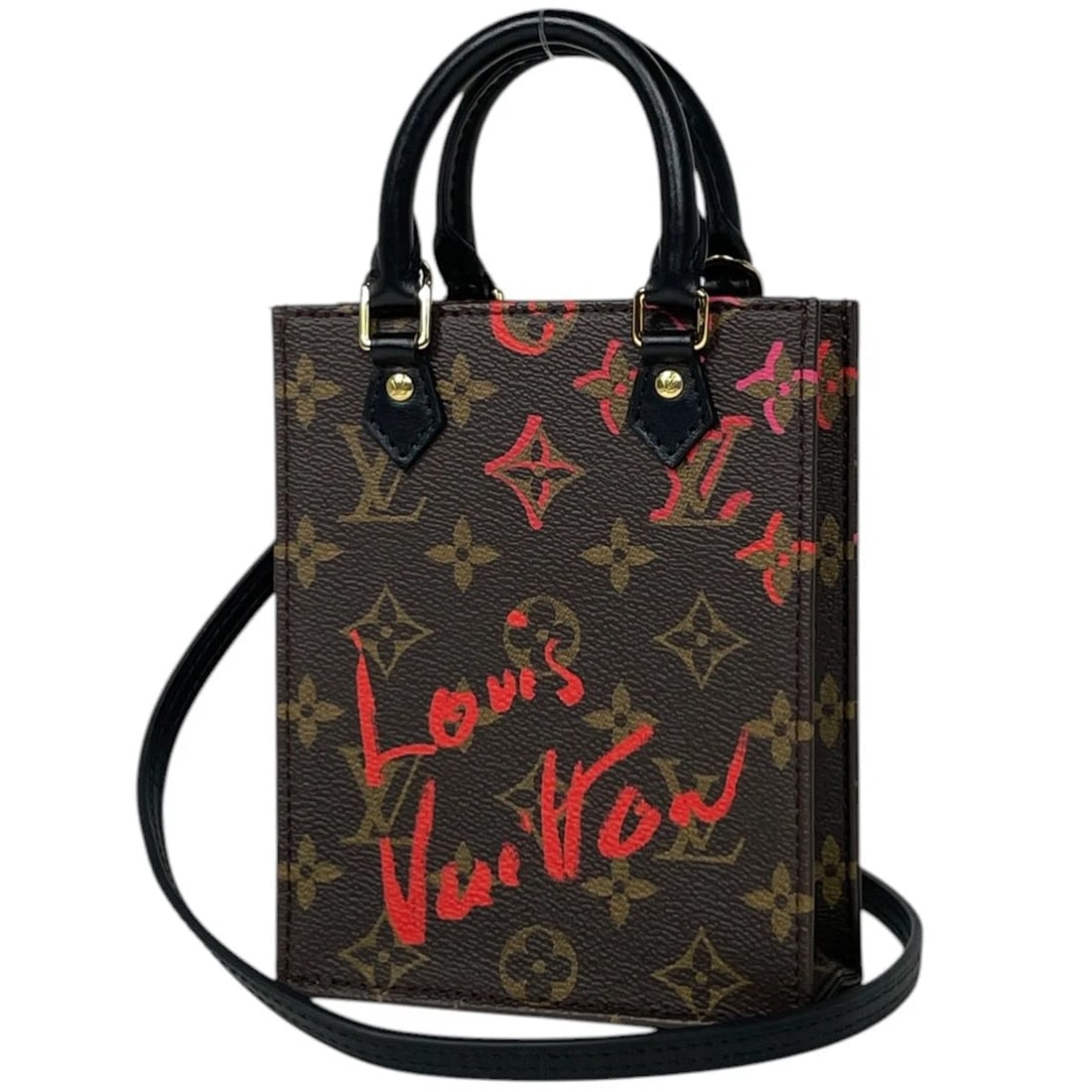 LOUIS VUITTON PETIT SAC PLAT 2WAY SHOULDER BAG: Louis Vuitton Petit Sac Plat 2WAY Shoulder Bag Brand: Louis Vuitton Type/Style: Hand Bag Material: Monogram Color: Brown Size: Width 13.5cm(5.3") Height 7cm(2.8") Depth 5cm(2") Accessories: None
