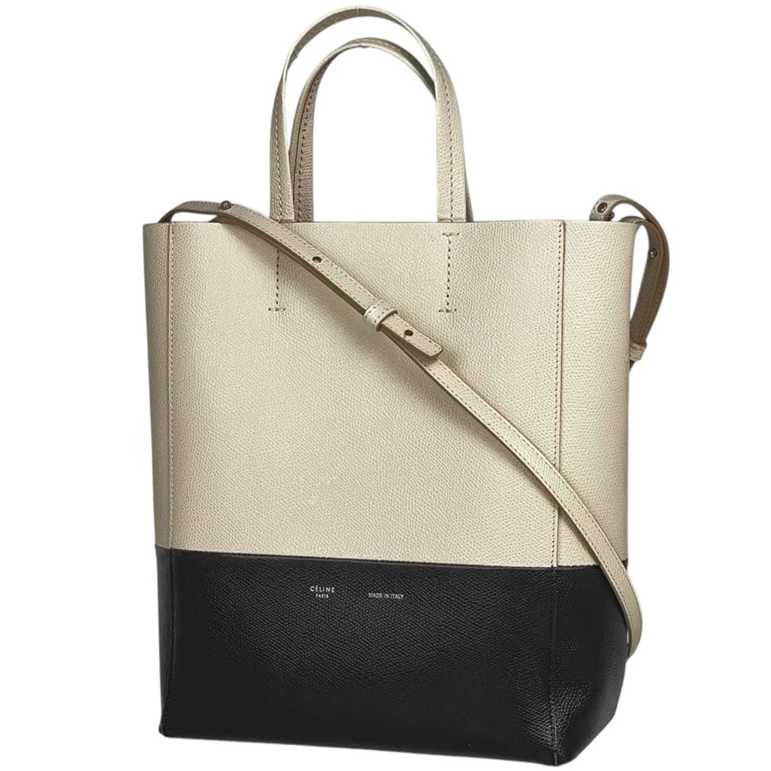 CELINE VERTICAL HIPPO SMALL TOTE BAG 2WAY SHOULDER BAG: CELINE Vertical Hippo Small Tote Bag 2WAY Shoulder Bag Brand: CELINE Type/Style: Tote Bag Material: leather Color: Ivory-color Black Size: Width 22cm(8.7") Height 28cm(11") Depth 10cm(3.9") Access