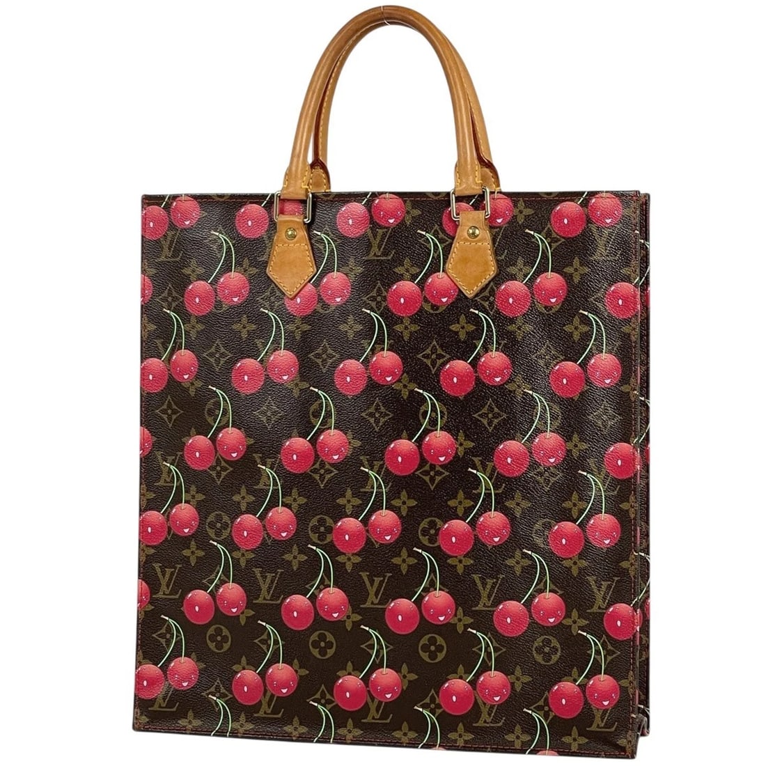 LOUIS VUITTON SAC PLAT TAKASHI MURAKAMI HAND BAG TOTE BAG: Louis Vuitton Sac Plat Takashi Murakami Hand Bag Tote Bag Brand: Louis Vuitton Type/Style: Tote Bag Material: Monogram Cherry Color: Brown Red Size: Width 35cm(13.8") Height 38cm(15") Depth 9cm(3.5")