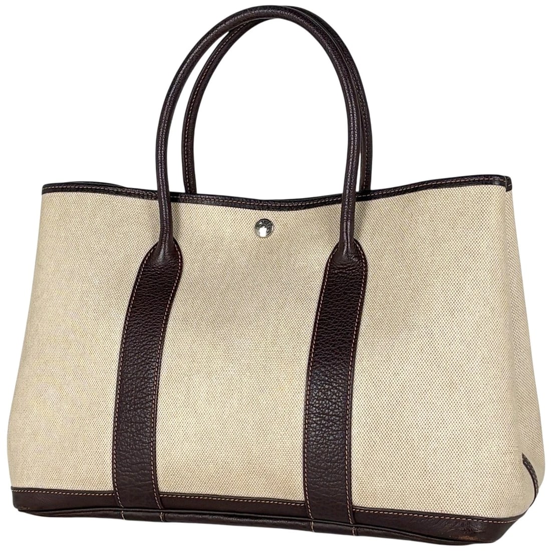 HERMES GARDEN PARTY PM TOTE BAG TOILE ASH: HERMES Garden party PM Tote Bag Toile ash Brand: HERMES Type/Style: Tote Bag Material: Toile ash (coating) ?leather Color: Natural Brown Size: Width 37cm(14.6") Height 26cm(10.2") Depth 17cm(6.7")