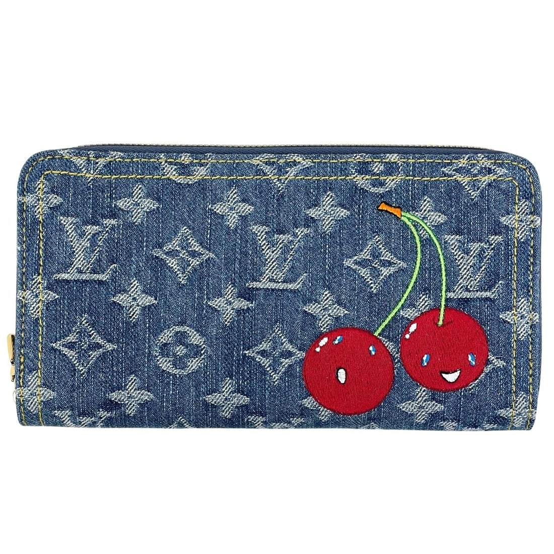 LOUIS VUITTON ZIPPY WALLET LVXTM TAKASHI MURAKAMI CHERRY LONG WALLET: Louis Vuitton Zippy wallet LVxTM Takashi Murakami Cherry Long Wallet Brand: Louis Vuitton Type/Style: Long Wallet Material: Monogram denim Color: Blue Size: Width 19.5cm(7.7") Height 10.5cm(4.1")