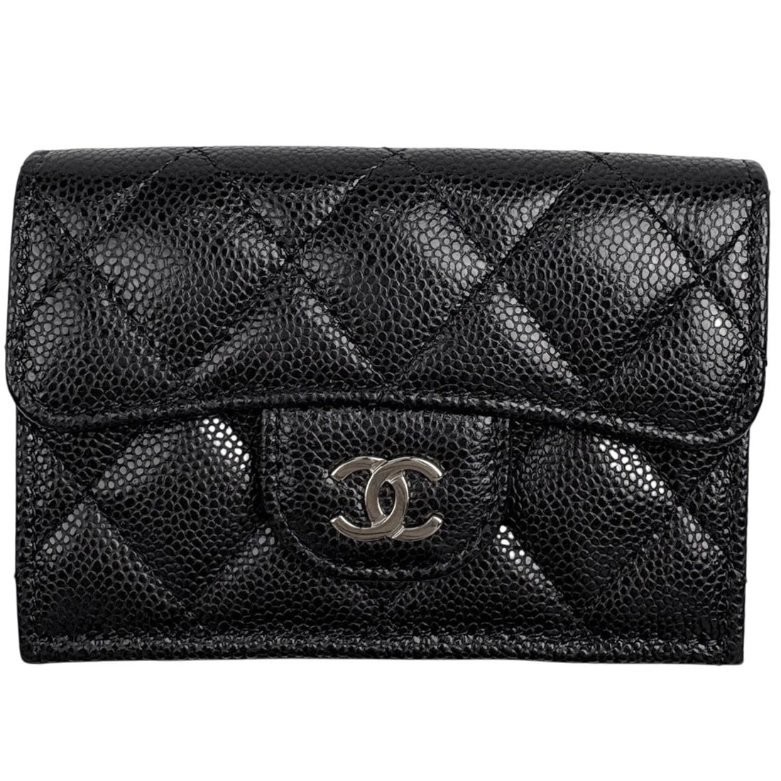 CHANEL (INTERLOCKING) CC LOGO TRI-FOLD WALLET TRI-FOLD WALLET: CHANEL (Interlocking) CC logo Tri-Fold Wallet Tri-Fold Wallet Brand: CHANEL Type/Style: Tri-Fold Wallet Material: Caviar skin Color: Black Size: Width 10.5cm(4.1") Height 7.5cm(3") Depth 3.5cm(1.4")