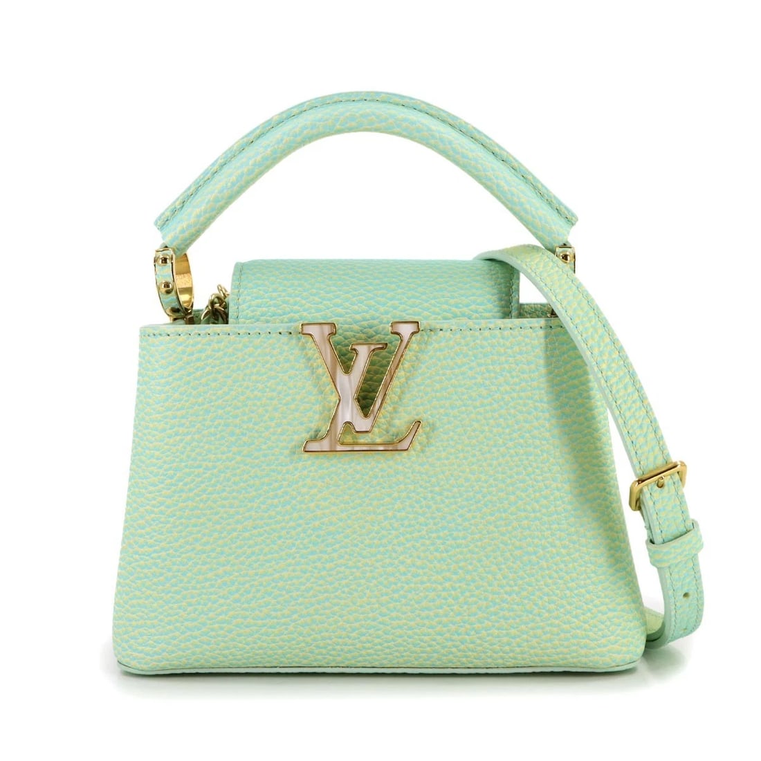 LOUIS VUITTON CAPUCINES MINI HAND SHOULDER BAG LEATHER: LOUIS VUITTON Capucines MINI Hand Shoulder Bag Leather Brand: LOUIS VUITTON Type/Style: Hand Bag / Shoulder Bag Material: Taurillon Leather Color: Green Size: W 7.87 inch, H 5.12 inch, D 2.95 inch