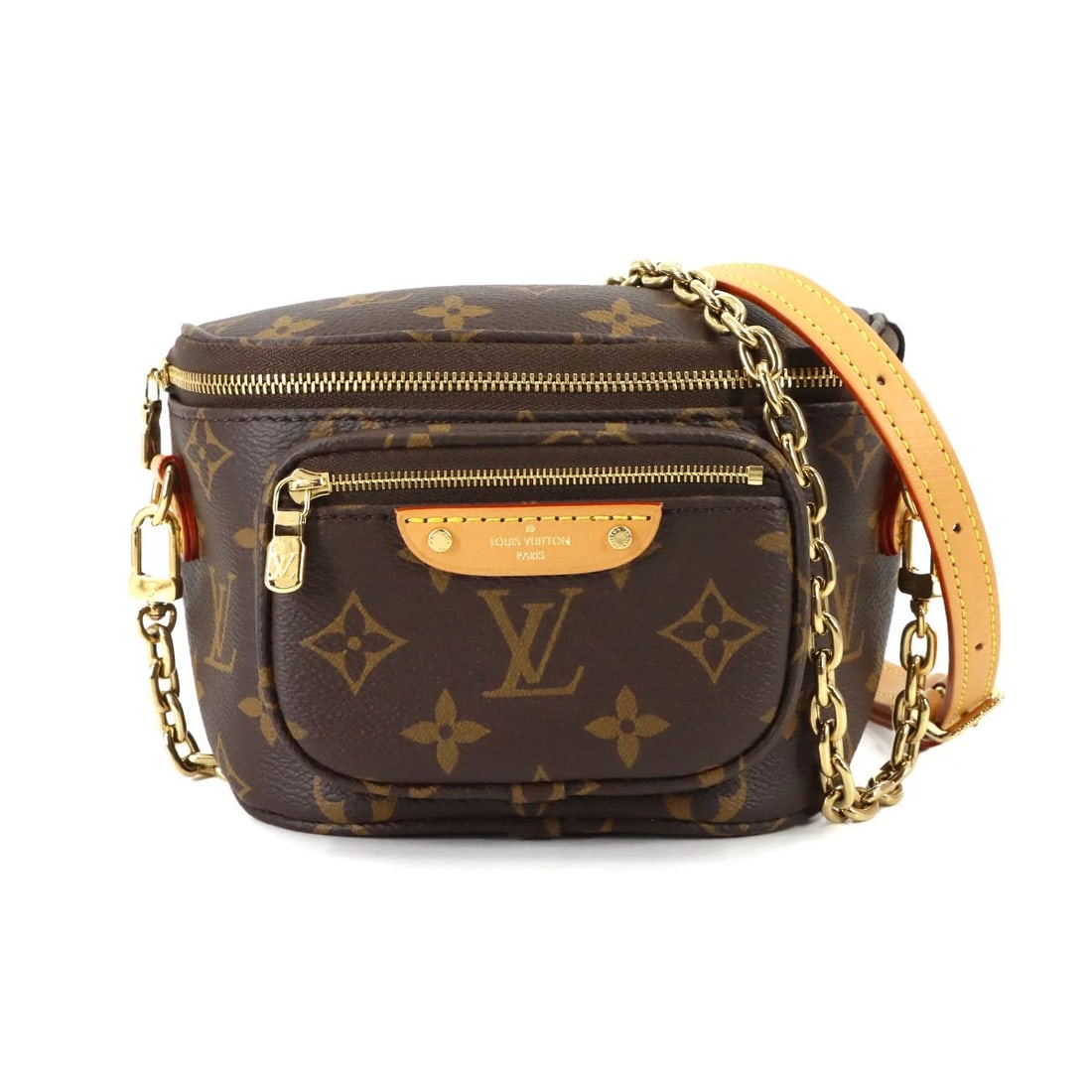 LOUIS VUITTON MONOGRAM MINI BUMBAG CHAIN HAND SHOULDER BAG: LOUIS VUITTON Monogram Mini Bumbag Chain Hand Shoulder Bag Brand: LOUIS VUITTON Type/Style: Shoulder Bag / Hand Bag Material: Monogram Canvas Color: Monogram Size: W 7.09 inch, H 5.51 inch, D 3.54