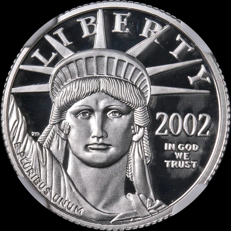 2002-W PLATINUM AMERICAN EAGLE $25: 2002-W Platinum American Eagle $25 Year: 2002 Fineness: 0.9995 Composition: Platinum Denomination: $25 Country of Origin: United States Accessories: None Accessories Notice: When purchasing pre-owned