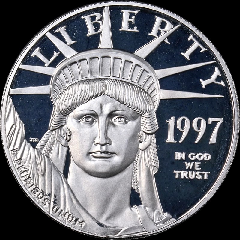 1997-W PLATINUM AMERICAN EAGLE $100: 1997-W Platinum American Eagle $100 Year: 1997 Fineness: 0.9995 Composition: Platinum Denomination: $100 Country of Origin: United States Accessories: None Accessories Notice: When purchasing