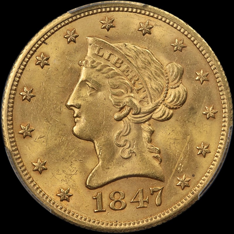 1847-P LIBERTY GOLD $10: 1847-P Liberty Gold $10 Year: 1847 Fineness: 0.9 Composition: Gold Denomination: $10 Country of Origin: United States Accessories: None Accessories Notice: When purchasing pre-owned goods, please