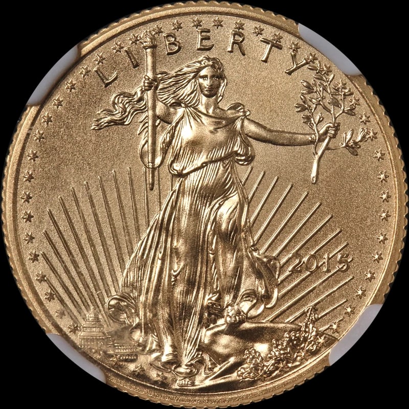 2015 GOLD AMERICAN EAGLE $10: 2015 Gold American Eagle $10 Year: 2015 Fineness: 0.9167 Composition: Gold Denomination: $10 Country of Origin: United States Accessories: None Accessories Notice: When purchasing pre-owned goods,