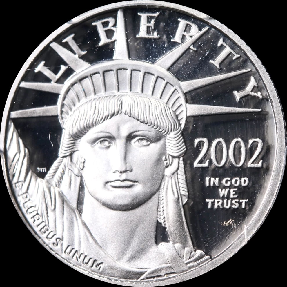2002-W PLATINUM AMERICAN EAGLE: 2002-W Platinum American Eagle Year: 2002 Fineness: 0.9995 Composition: Platinum Denomination: $25 Country of Origin: United States Accessories: None Accessories Notice: When purchasing pre-owned