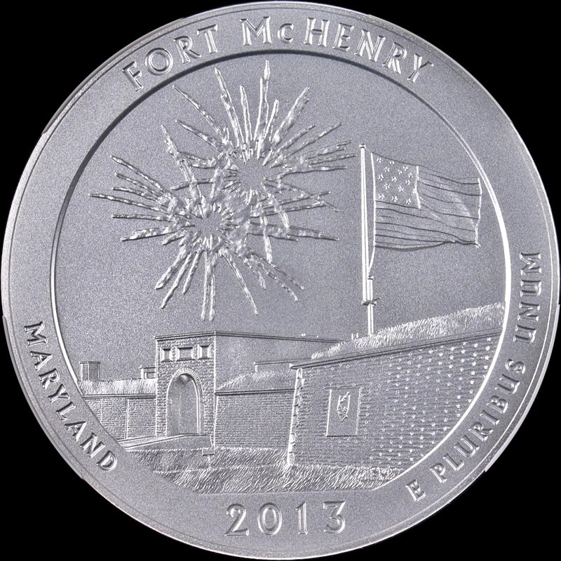 2013-P FORT MCHENRY NATIONAL PARK: 2013-P Fort McHenry National Park Year: 2013 Fineness: 0.999 Composition: Silver Denomination: None Country of Origin: United States Accessories: None Accessories Notice: When purchasing pre-owned