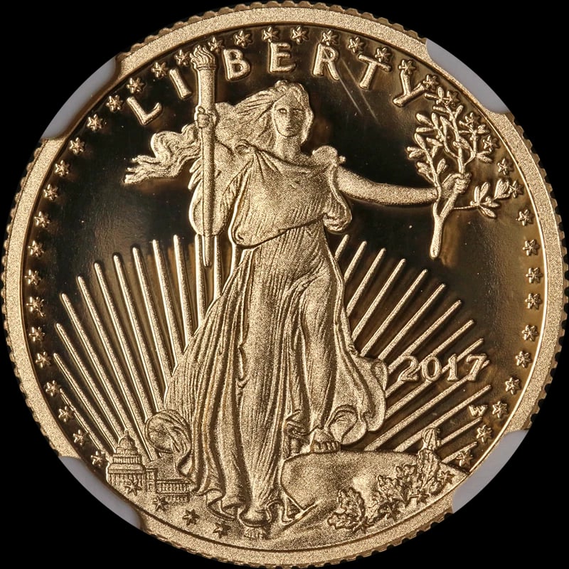 2017-W GOLD AMERICAN EAGLE $10: 2017-W Gold American Eagle $10 Year: 2017 Fineness: 0.9167 Composition: Gold Denomination: $10 Country of Origin: United States Accessories: None Accessories Notice: When purchasing pre-owned goods,