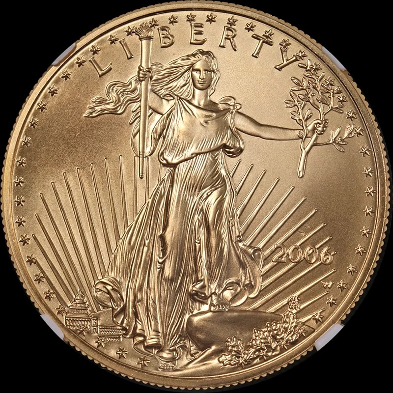 2006-W GOLD AMERICAN EAGLE $50: 2006-W Gold American Eagle $50 Year: 2006 Fineness: 0.9167 Composition: Gold Denomination: $50 Country of Origin: United States Accessories: None Accessories Notice: When purchasing pre-ow
