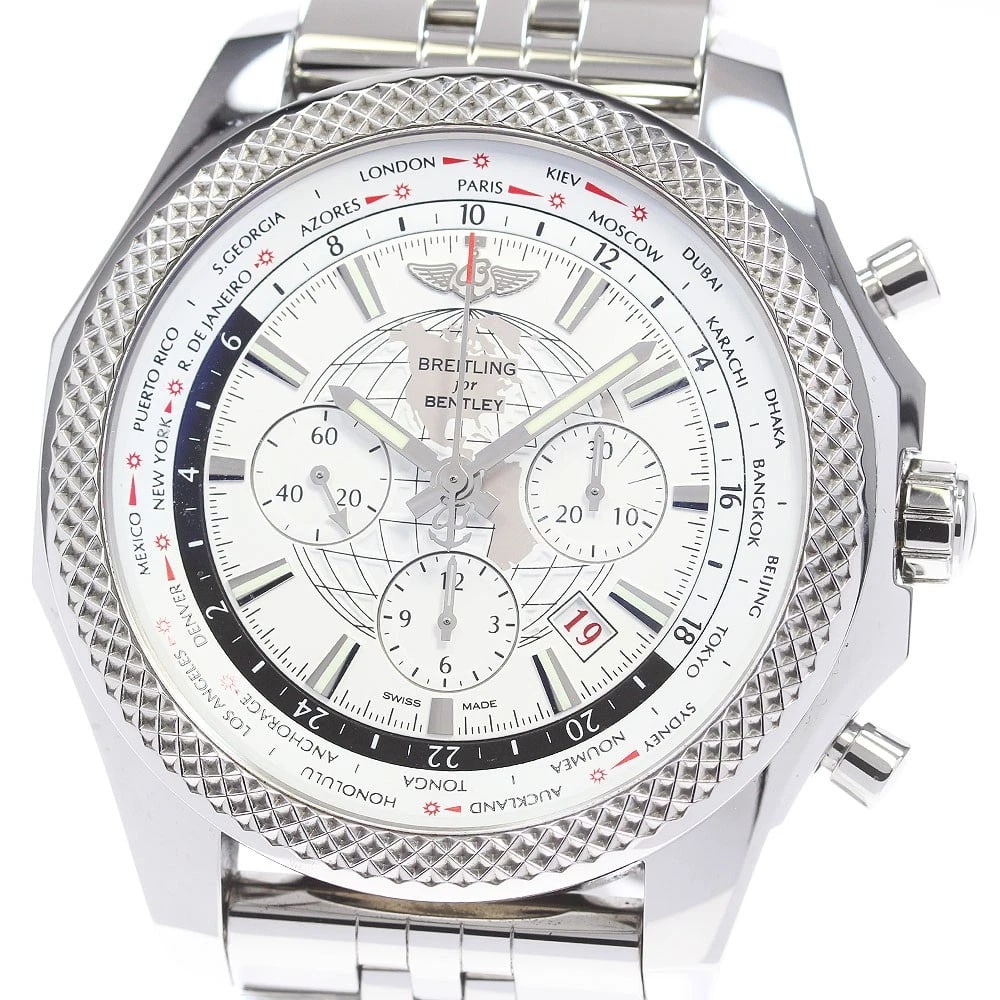 BREITLING BENTLEY UNITIME CHRONOGRAPH AUTOMATIC WATCH: BREITLING Bentley Unitime Chronograph Automatic Watch Brand: BREITLING Type/Style: Wristwatch Material: Band Material Stainless Steel, Case Material Stainless Steel Color: Band Color Silver, Case Colo