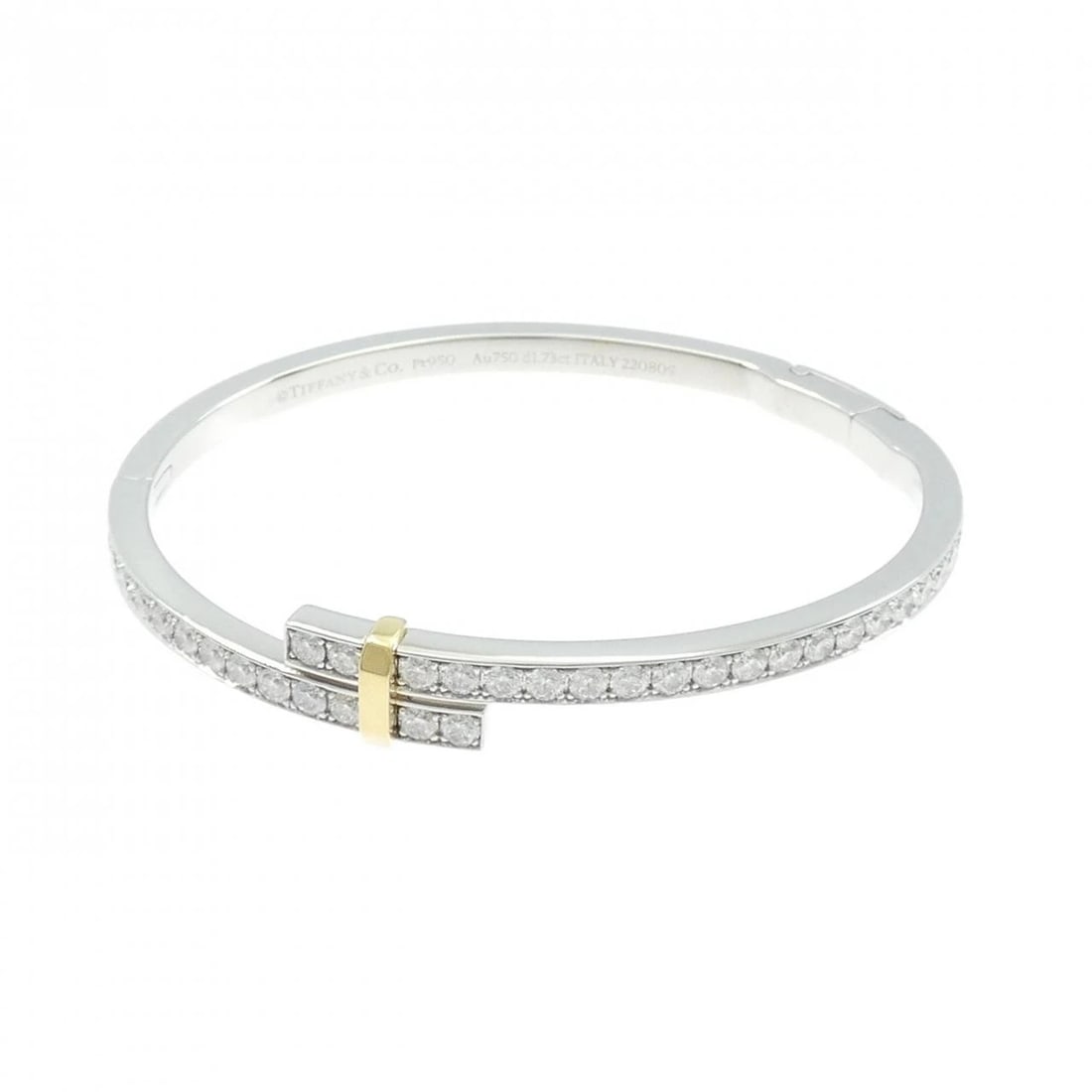 TIFFANY & CO. HINGE BYPASS BANGLE: TIFFANY & Co. Hinge Bypass Bangle Brand: TIFFANY&Co. Type/Style: TIFFANY & Co. bracelet Material: Platinum 950/750 Yellow Gold, Main Stone/Creation Natural Color: none Size: Max width approx.: 7.8mm S