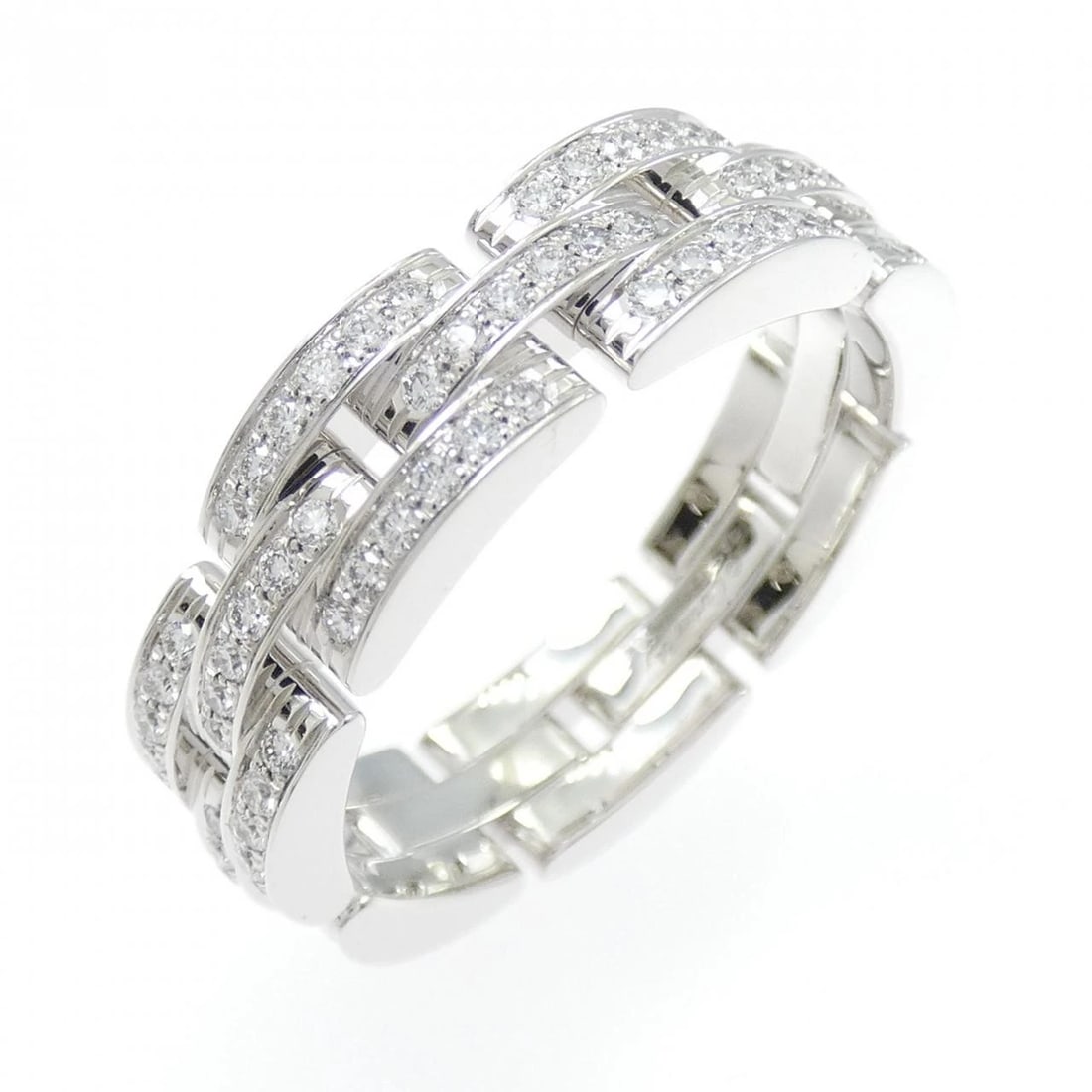 CARTIER MAILLON PANTHERE 3-ROW FULL DIAMOND RING: Cartier Maillon PANTHERE 3-row full diamond ring Brand: CARTIER Type/Style: Cartier ring Material: 750 white gold, Main Stone/Creation Natural Color: white gold Size: US13(64) Accessories: None