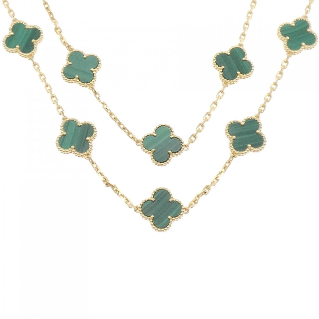 VAN CLEEF & ARPELS ALHAMBRA 20 MOTIF NECKLACE: Van Cleef & Arpels Alhambra 20 Motif Necklace Brand: Van Cleef & Arpels Type/Style: Van Cleef & Arpels Necklace Material: 750 yellow gold, Main Stone/Creation Malachite Color: white gold Size: Max