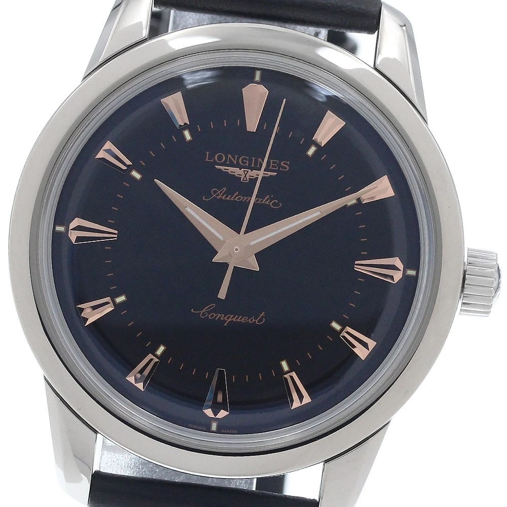 LONGINES CONQUEST HERITAGE AUTOMATIC WATCH: LONGINES Conquest Heritage Automatic Watch Brand: LONGINES Type/Style: Wristwatch Material: Band Material leather, Case Material Stainless Steel Color: Band Color black, Case Color Silver, Dial Color 