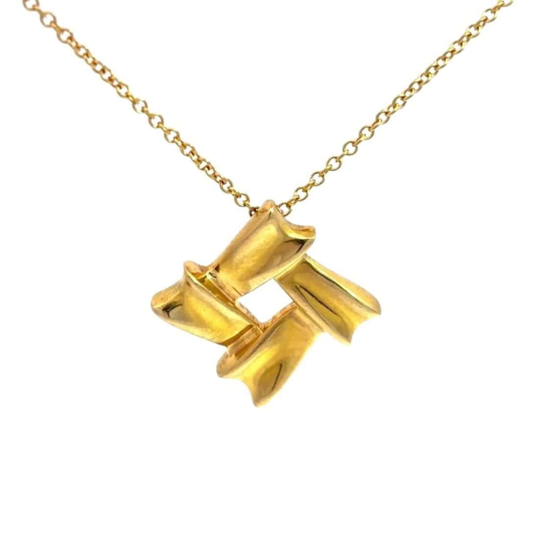 TIFFANY & CO. BOW RIBBON SQUARE NECKLACE, 18K YELLOW GOLD: Tiffany & Co. Bow Ribbon Square Necklace, 18K Yellow Gold Brand: Tiffany Type/Style: Necklace Material: Yellow gold (18K) Color: Yellow gold Size: Neck Circumference 46 cm / 18.11'' Pendant Size 17mm