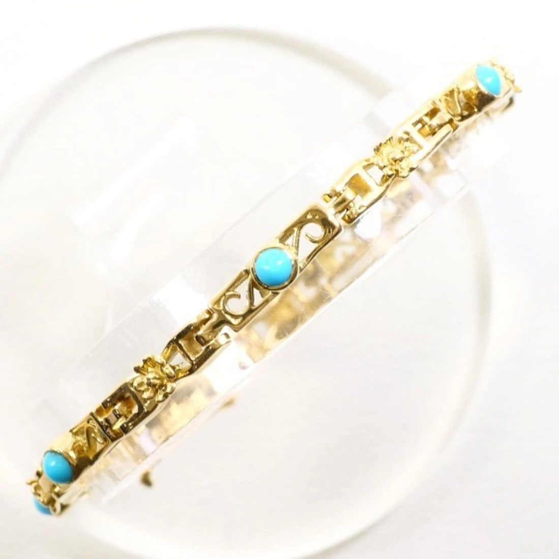 18K YELLOW GOLD BRACELET: 18K Yellow Gold Bracelet Brand: Unbranded Type/Style: Charm bracelet Material: Yellow gold (18K), Main Stone/Creation Turquoise Color: Yellow gold Size: Lenght 17cm / 6.69'' Accessories: None