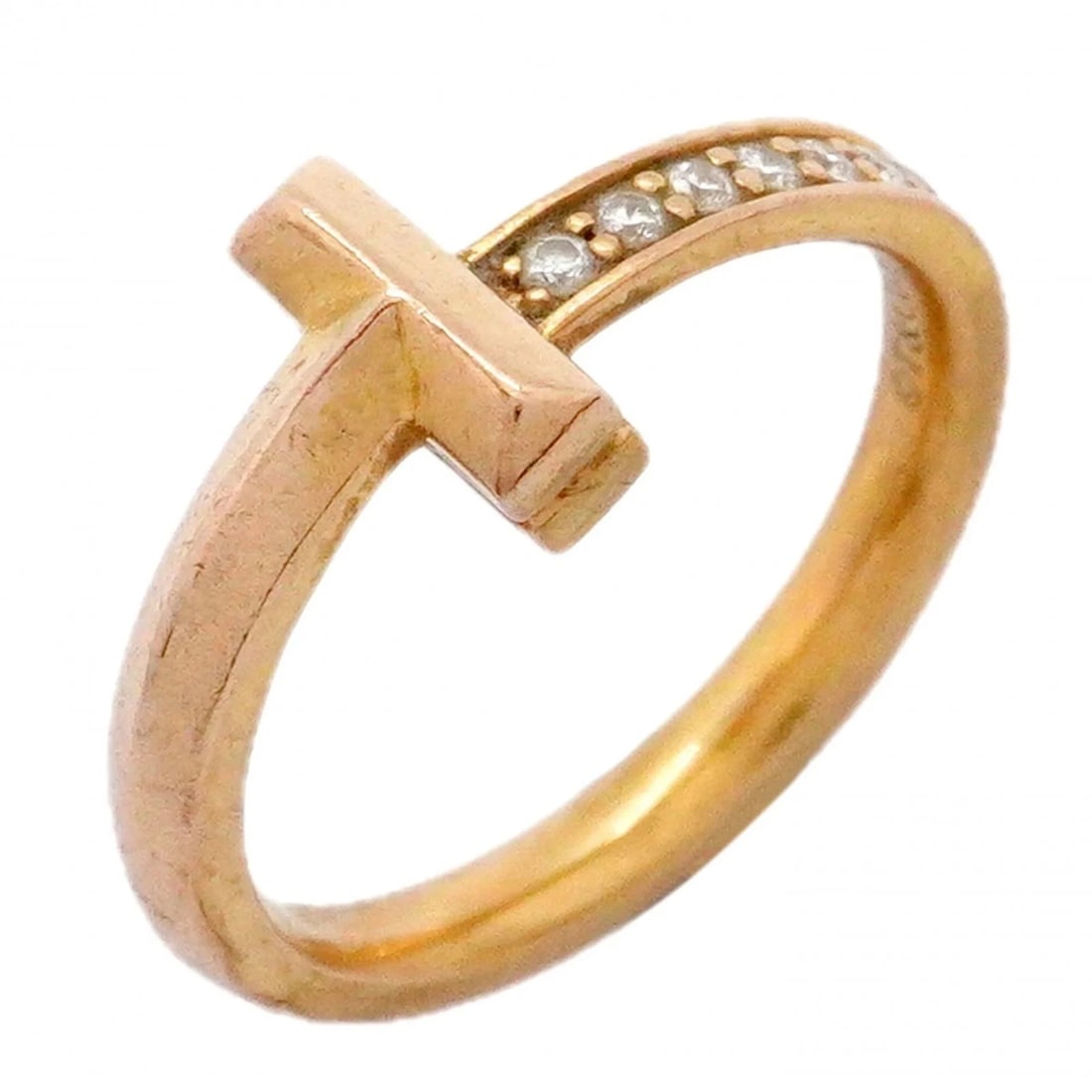 TIFFANY & CO. T ONE RING, 18K PINK GOLD, DIAMOND: Tiffany & Co. T One Ring, 18K Pink Gold, Diamond Brand: Tiffany Type/Style: Band Ring Material: Pink gold (18K) Color: Pink gold Size: US 3.5 Accessories: None Accessories Notice: When purchasing