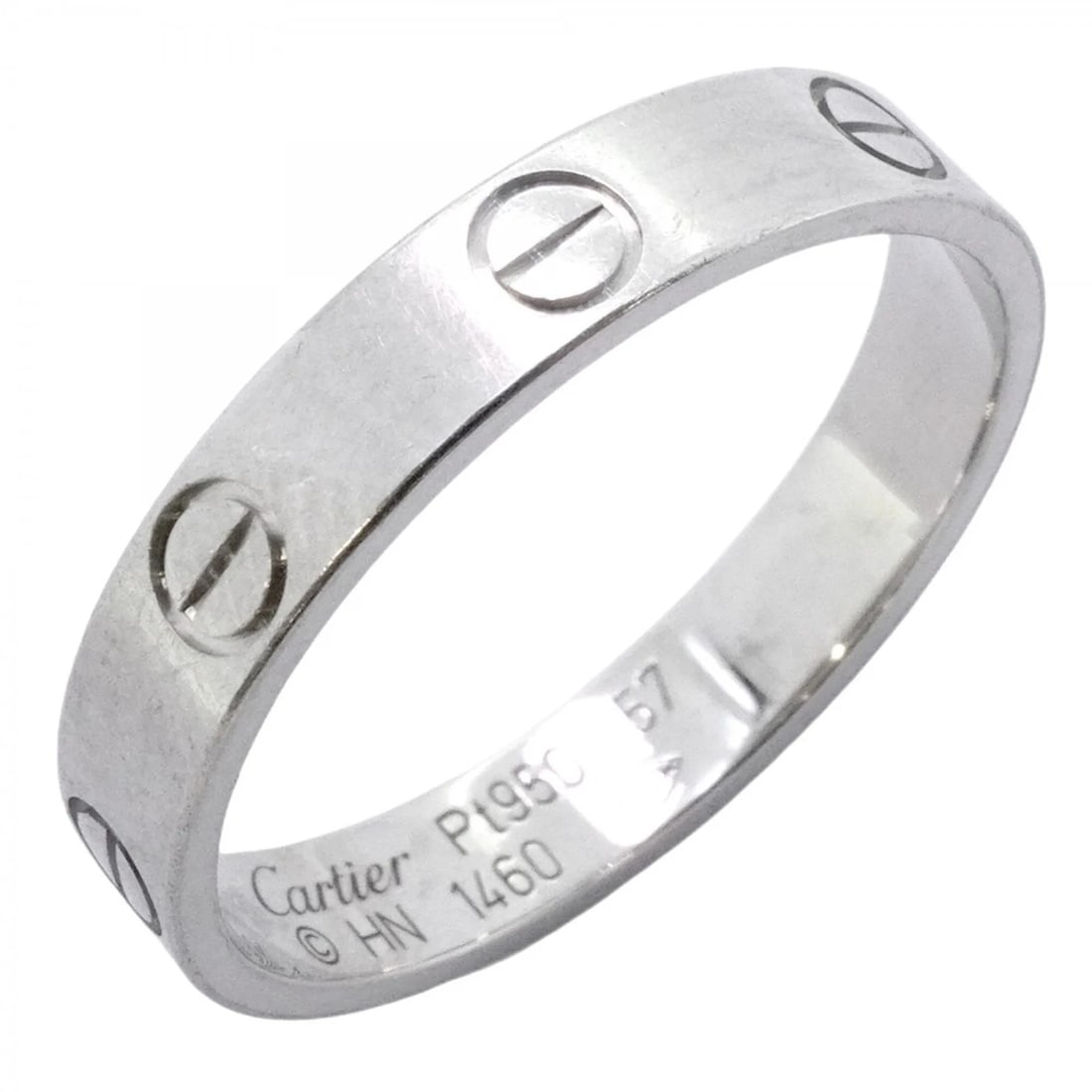 CARTIER MINI LOVE RING, PT950 PLATINUM: Cartier Mini Love Ring, Pt950 Platinum Brand: Cartier Type/Style: Band Ring Material: Platinum 950 Color: Platinum Size: US 8.5 Accessories: None Accessories Notice: When purchasing pre-ow