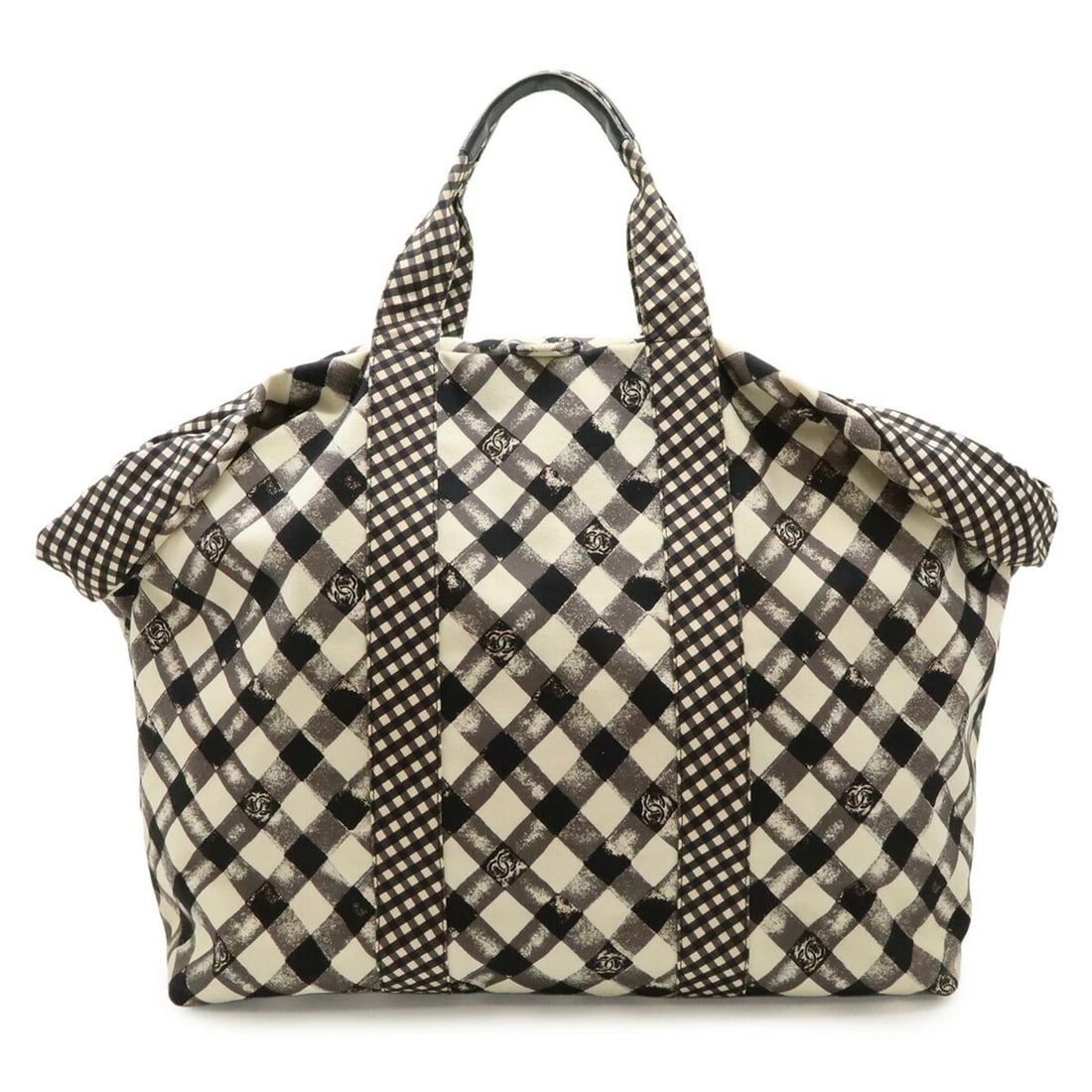 CHANEL COCO MARK GINGHAM CHECK TOTE BAG