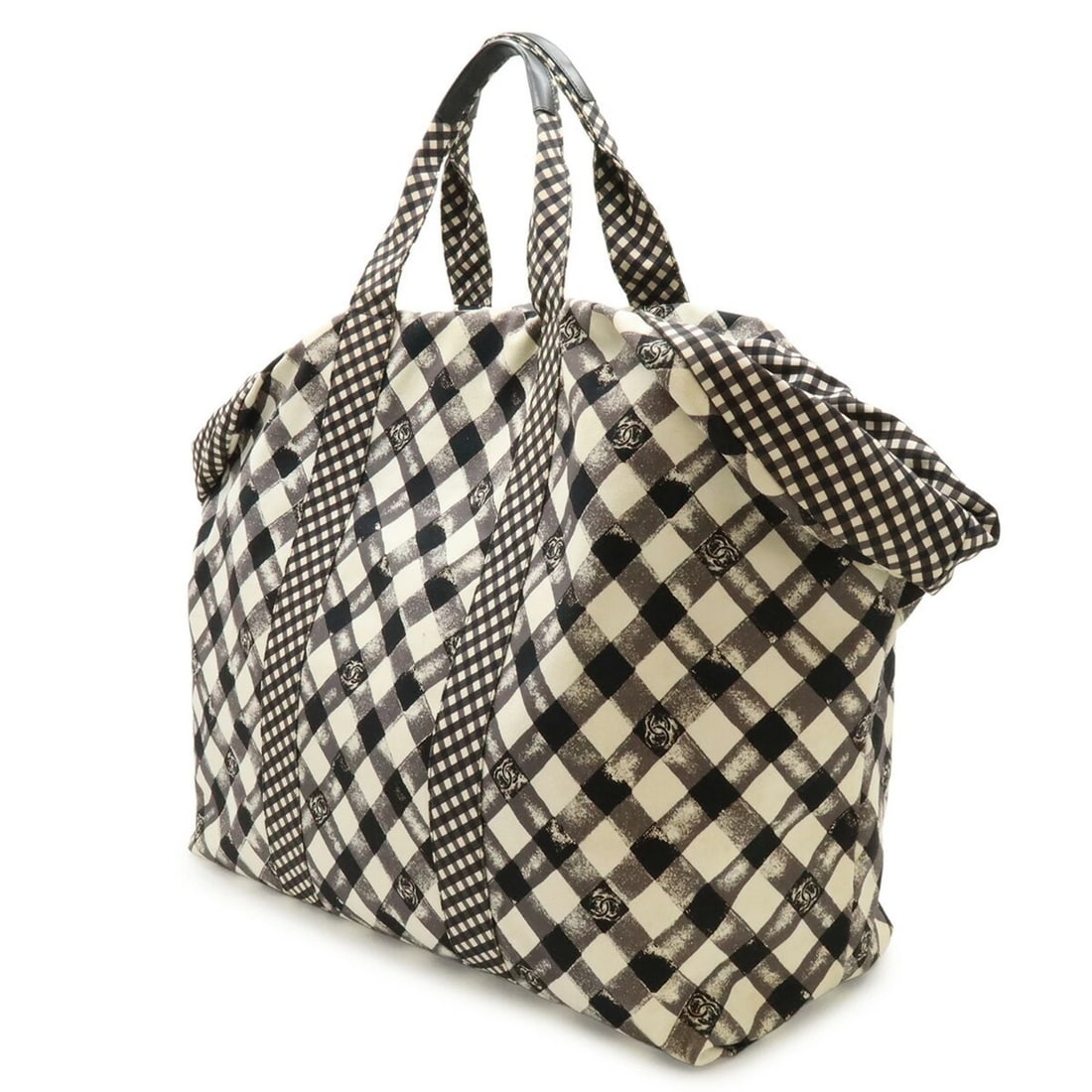 CHANEL COCO MARK GINGHAM CHECK TOTE BAG - 3