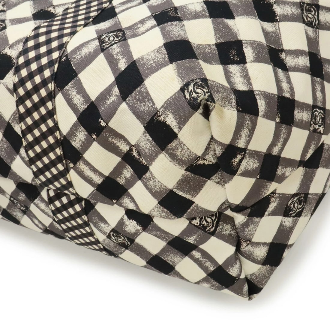 CHANEL COCO MARK GINGHAM CHECK TOTE BAG - 4