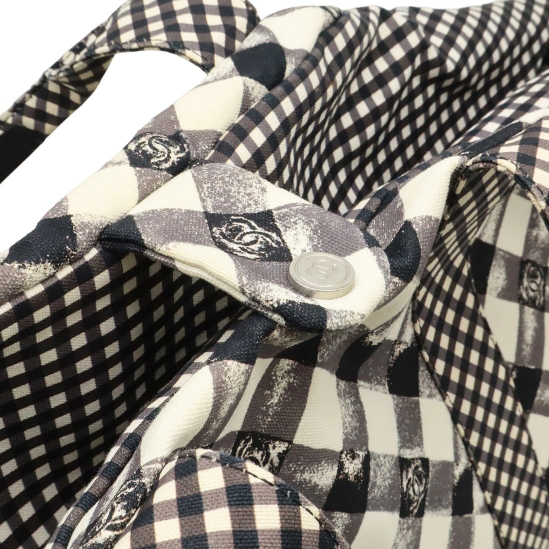 CHANEL COCO MARK GINGHAM CHECK TOTE BAG - 6