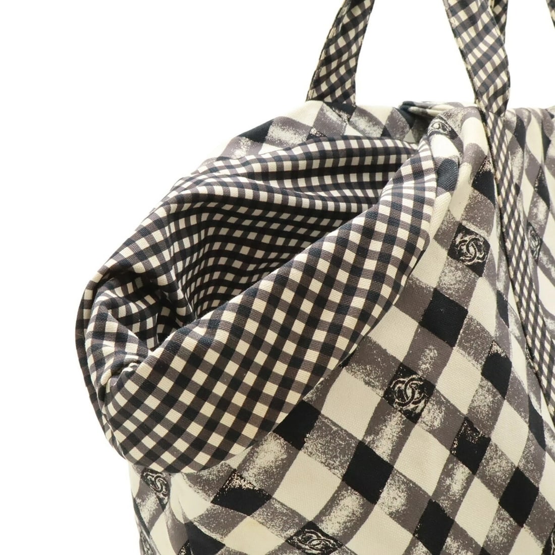 CHANEL COCO MARK GINGHAM CHECK TOTE BAG - 7