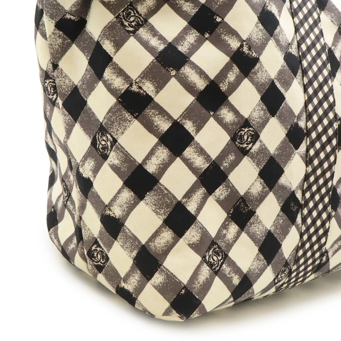 CHANEL COCO MARK GINGHAM CHECK TOTE BAG - 8