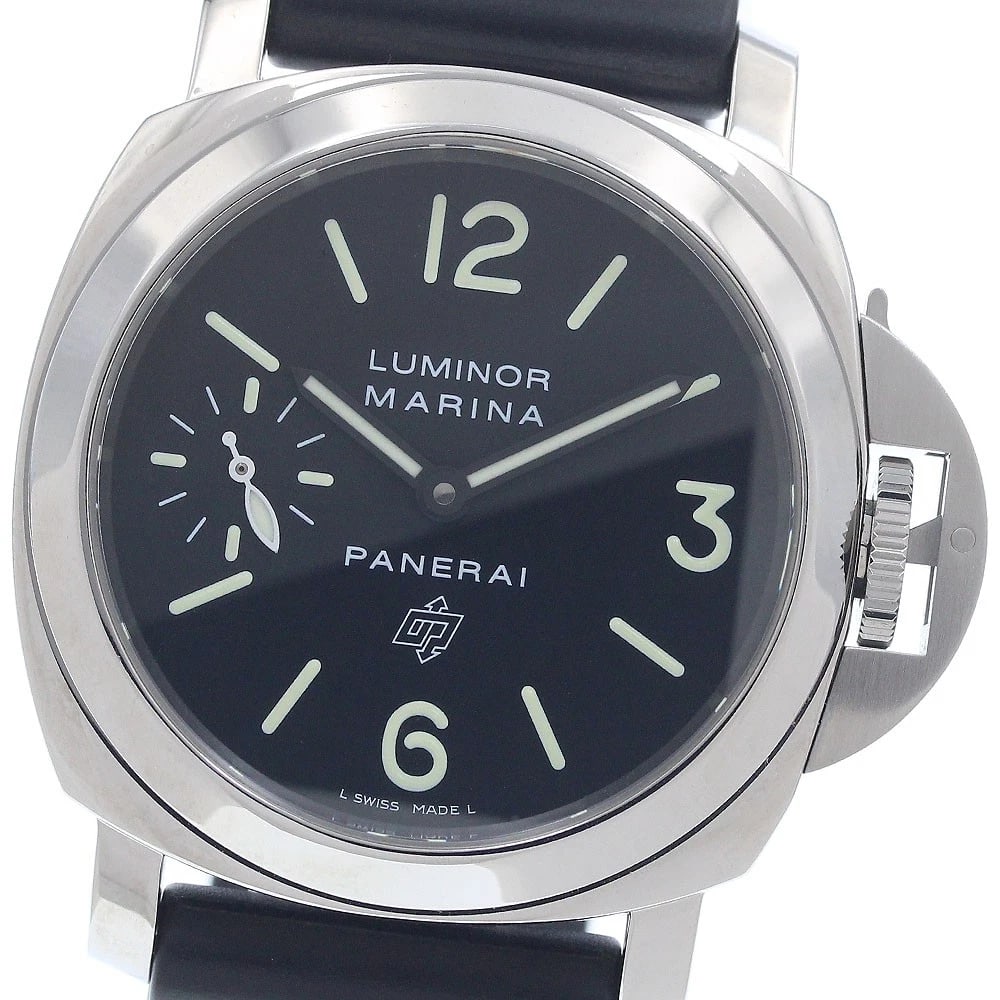PANERAI LUMINOR MARINA LOGO ACCIAIO HAND WINDING WATCH: PANERAI Luminor Marina Logo Acciaio Hand Winding Watch Brand: PANERAI Type/Style: Wristwatch Material: Band Material rubber, Case Material Stainless Steel Color: Band Color black, Case Color Silver,