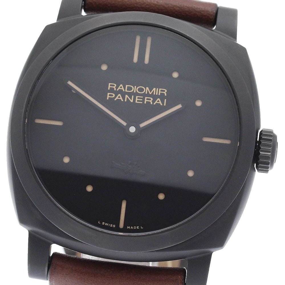 PANERAI RADIOMIR DAYS CERAMICA HAND WINDING WATCH: PANERAI Radiomir Days Ceramica Hand Winding Watch Brand: PANERAI Type/Style: Wristwatch Material: Band Material leather, Case Material Ceramic / titanium Color: Band Color Brown, Case Color black,