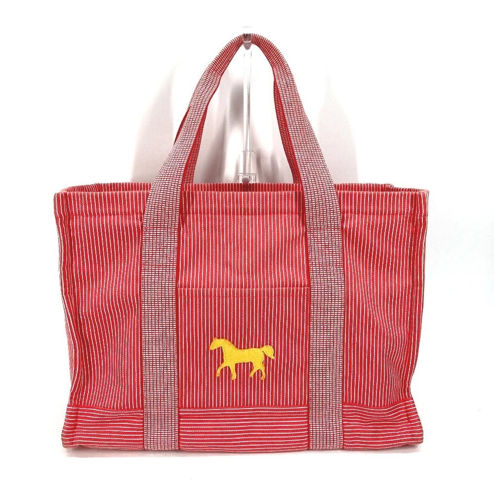 HERMES MOTHERS BAG CAVAL HORSE CHEVAL STRIPES SHOULDER BAG: HERMES Mothers bag Caval Horse Cheval Stripes Shoulder Bag Brand: HERMES Type/Style: Tote Bag Material: Canvas Color: Red Size: W16.3?H11.4?D7.1inch / W41.5cm?H29cm?D18cm Accessories: None