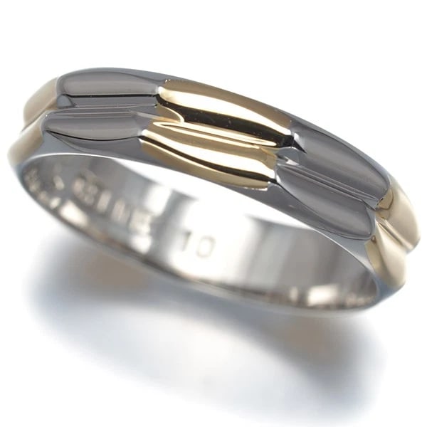 CELINE RING PT 850/18K YG: CELINE Ring Pt 850/18K YG Brand: CELINE Type/Style: Ring Material: 850 / Platinum 18K / 750 / Yellow Gold Color: silver Size: US 5-5.25 Accessories: None Accessories Notice: When purchasin