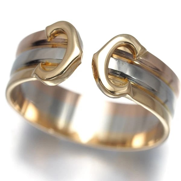 CARTIER RING 2C DOUBLE 3COLOR SM 18K YG/WG/RG (1 of 4)