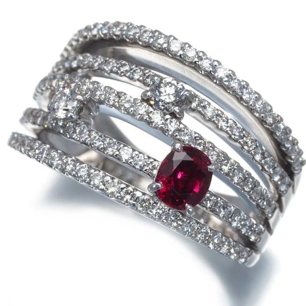 RUBY DIAMOND RING 18K 750 WHITE GOLD (1 of 4)