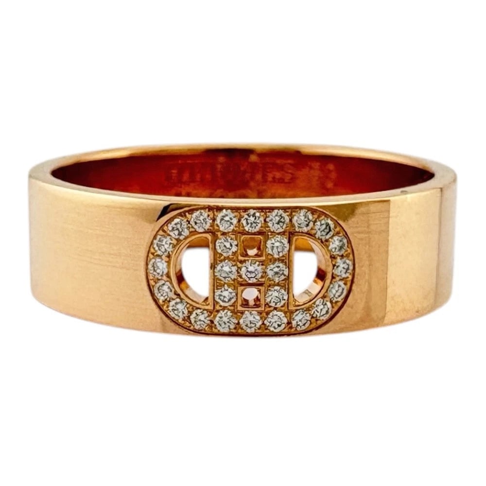 HERMES RING K18 PINK GOLD DIAMOND: HERMES Ring K18 Pink Gold diamond Brand: HERMES Type/Style: Ring Material: K18 Pink Gold, Main Stone/Creation Natural Color: Pink gold Size: US 6 3/8 Accessories: None Accessories Notice: