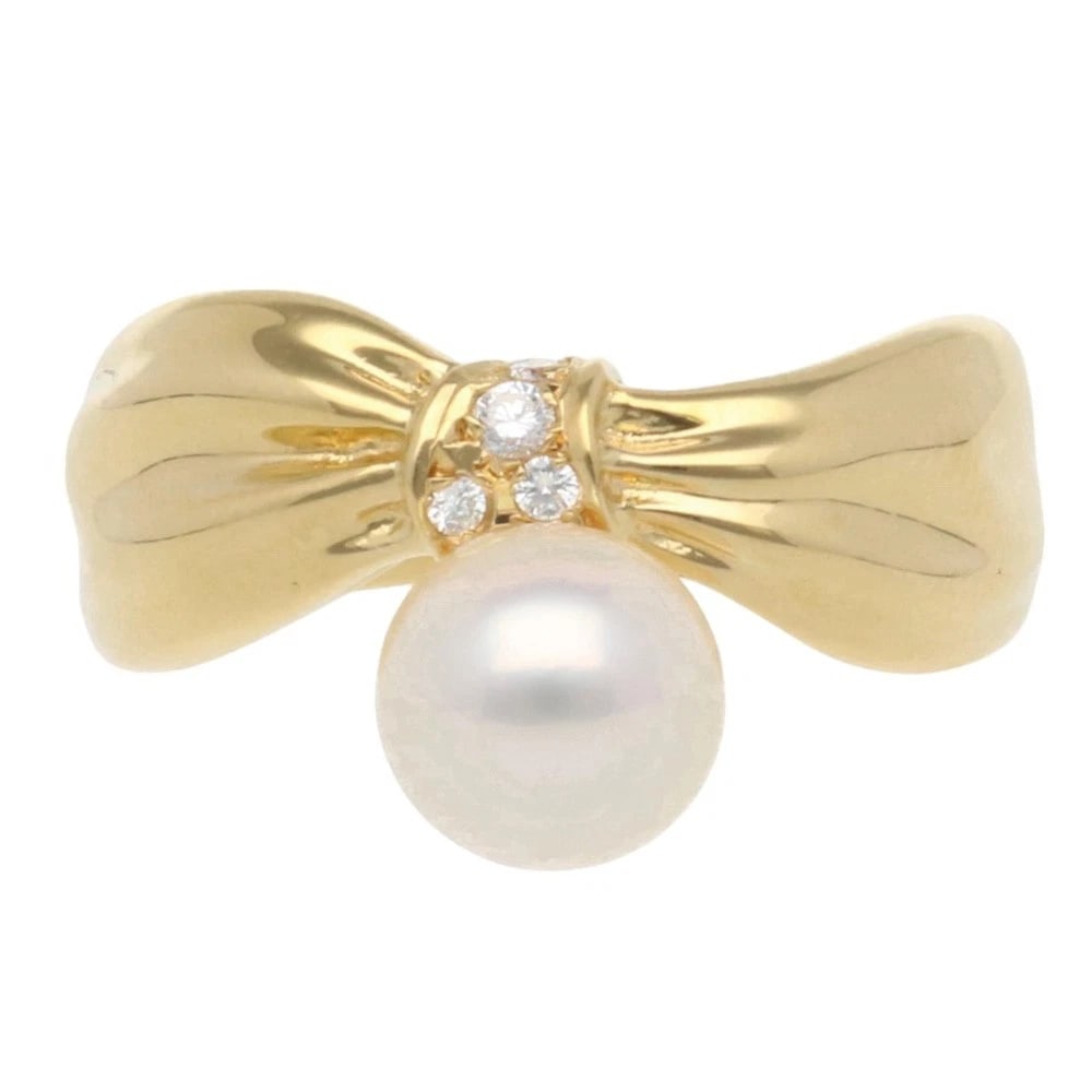 MIKIMOTO RING K18 YELLOW GOLD AKOYA PEARL DIAMOND (1 of 5)
