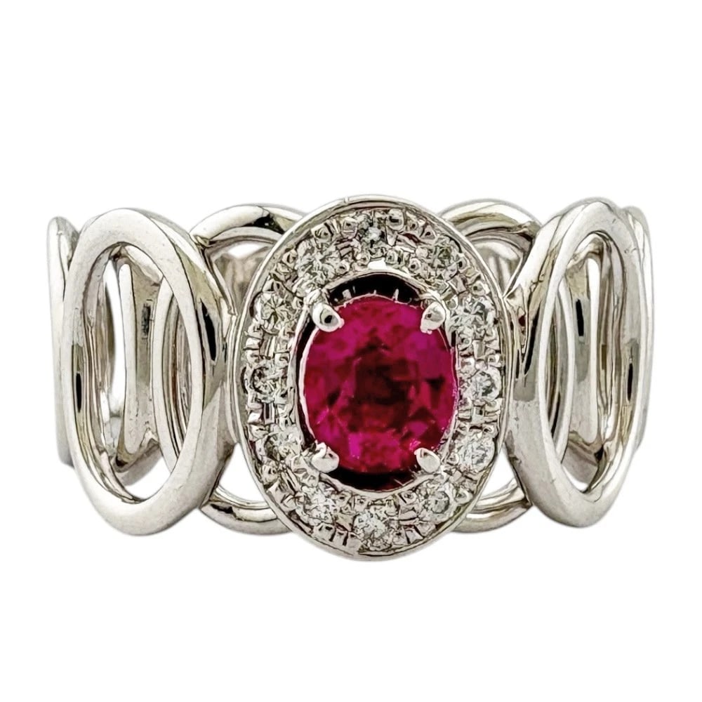 RING K18 WHITE GOLD RUBY DIAMOND: Ring K18 white gold Ruby diamond Brand: Unbranded Type/Style: Ring Material: K18 white gold, Main Stone/Creation Ruby/diamond Color: Silver Size: US 6 1/2 Accessories: None Accessories Not