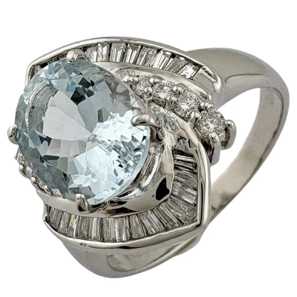 RING PT900PLATINUM AQUAMARINE DIAMOND (1 of 3)