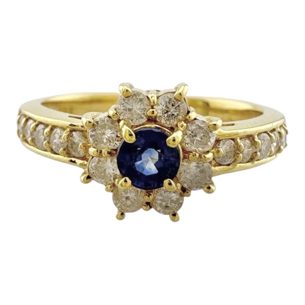 RING K18 YELLOW GOLD SAPPHIRE DIAMOND: Ring K18 yellow gold sapphire diamond Brand: Unbranded Type/Style: Ring Material: K18 yellow gold, Main Stone/Creation sapphire/diamond Color: gold Size: US 6 1/8 Accessories: None Accessories