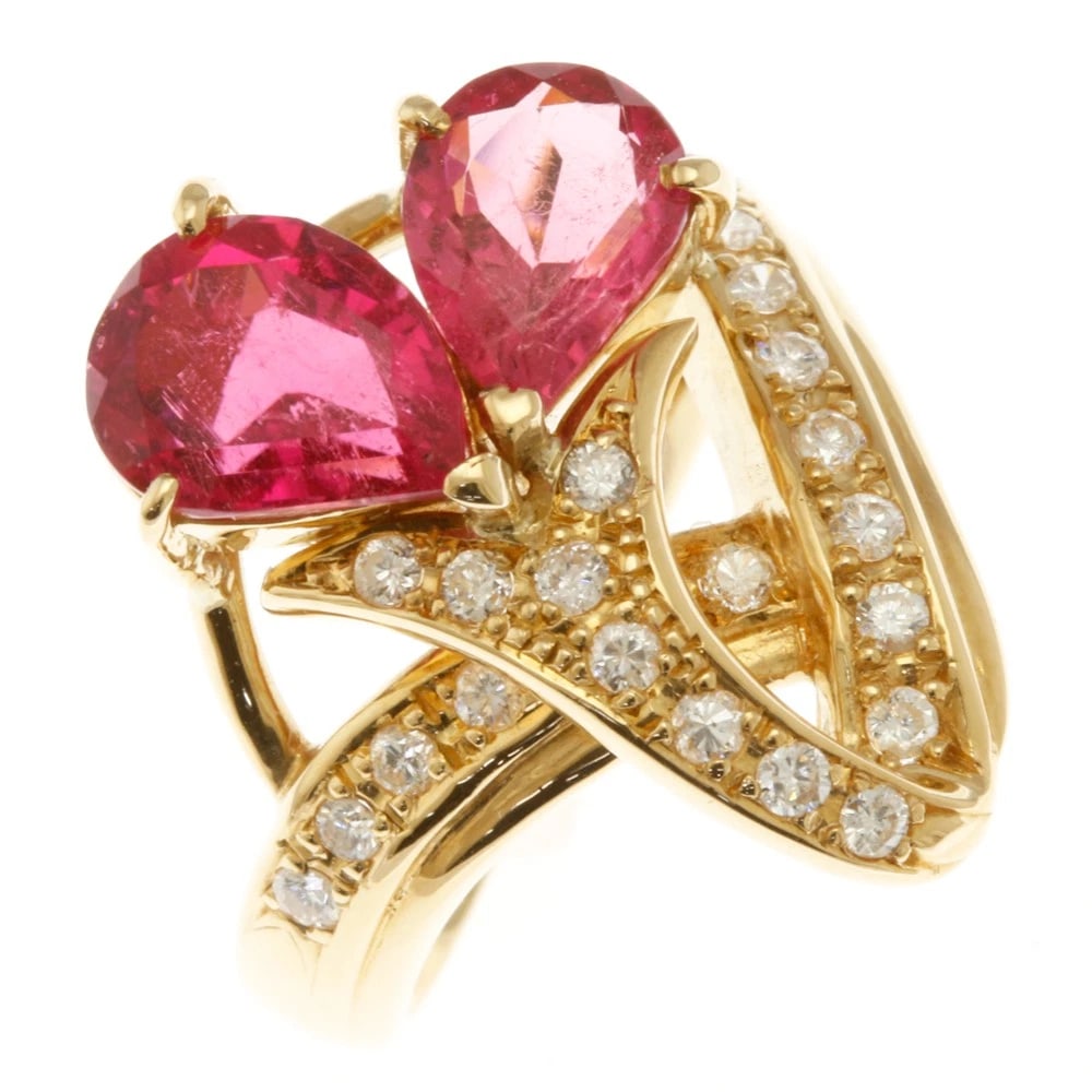 RING K18 GOLD PINK TOURMALINE DIAMOND: Ring K18 gold Pink tourmaline diamond Brand: Unbranded Type/Style: Ring Material: K18 Gold, Main Stone/Creation Shell cameo/diamond Color: gold Size: US 6 1/2 Accessories: None Accessories Notice: